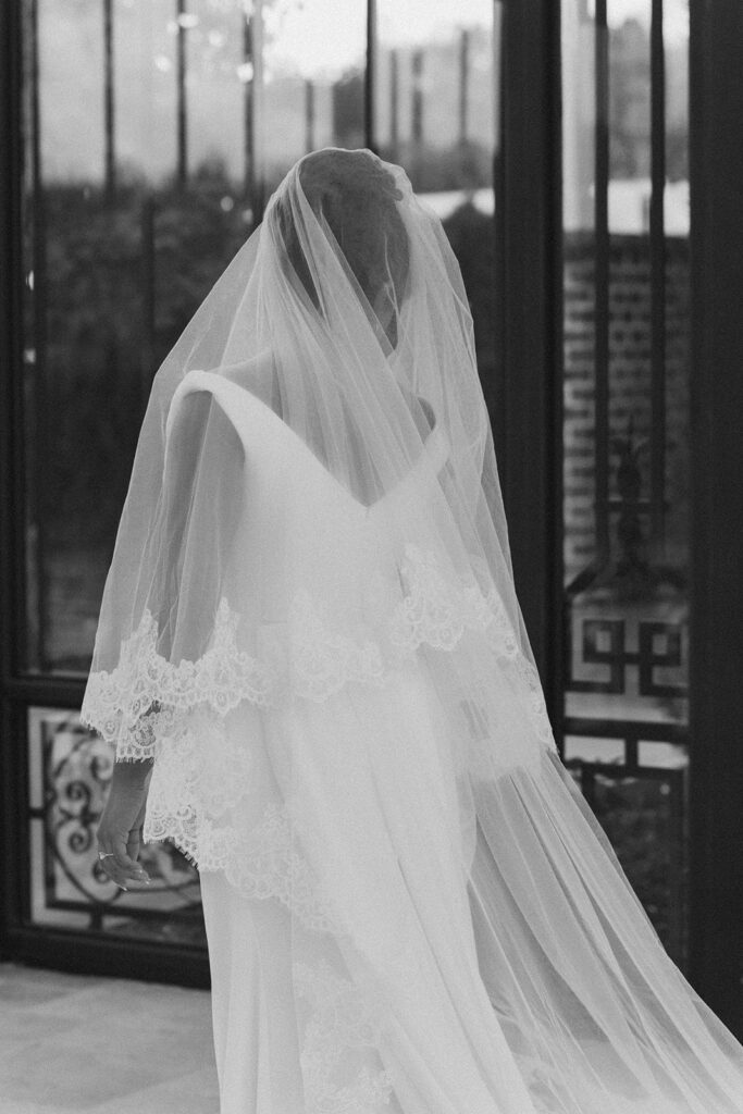 Candid detail of brides veil